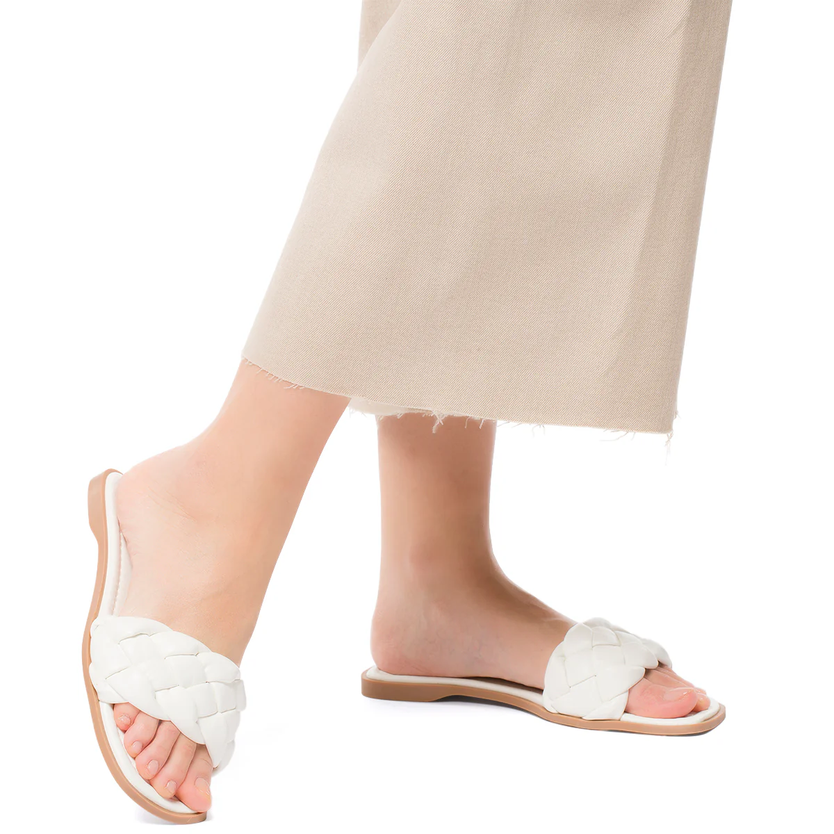 Ciabattine bianche da donna con fascia intrecciata Lora Ferres - Image 2
