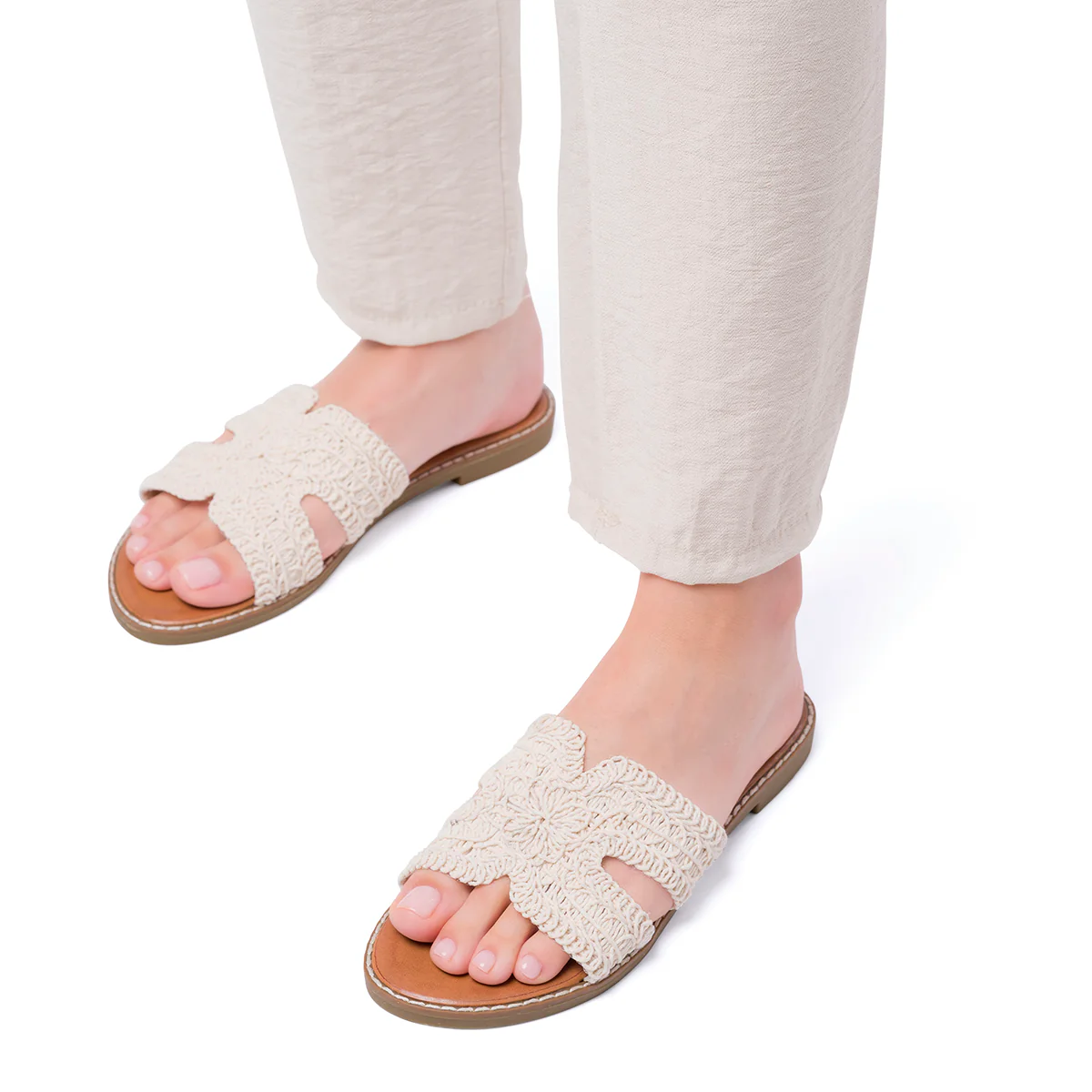 Ciabattine bianco off-white effetto crochet da Donna Lora Ferres