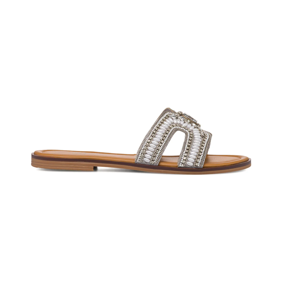 Ciabattine eleganti da donna argento con dettaglio gioiello strass Lora Ferres - Image 2