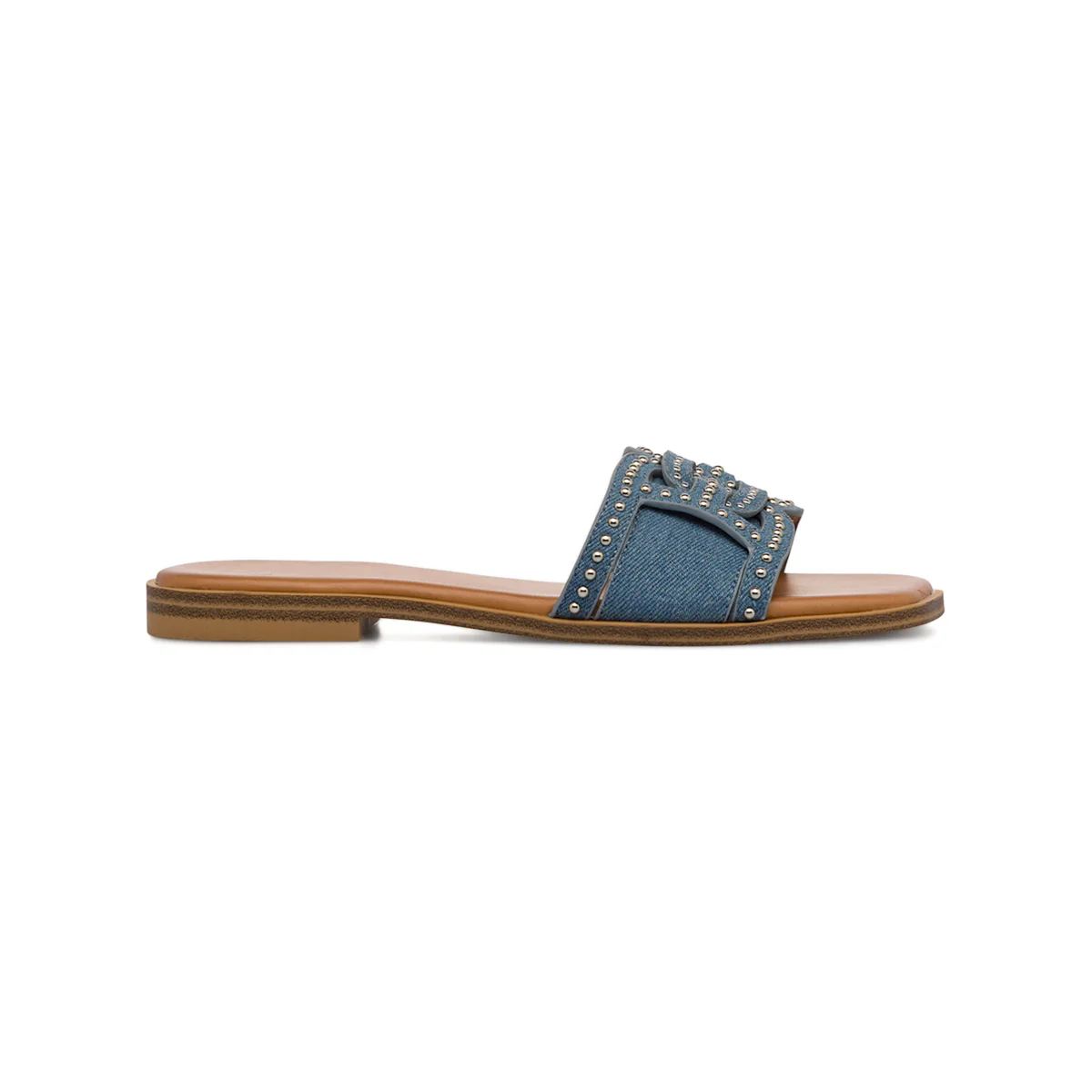 Ciabattine Flat Blu effetto Jeans da Donna con Borchie Swish Jeans - Image 4