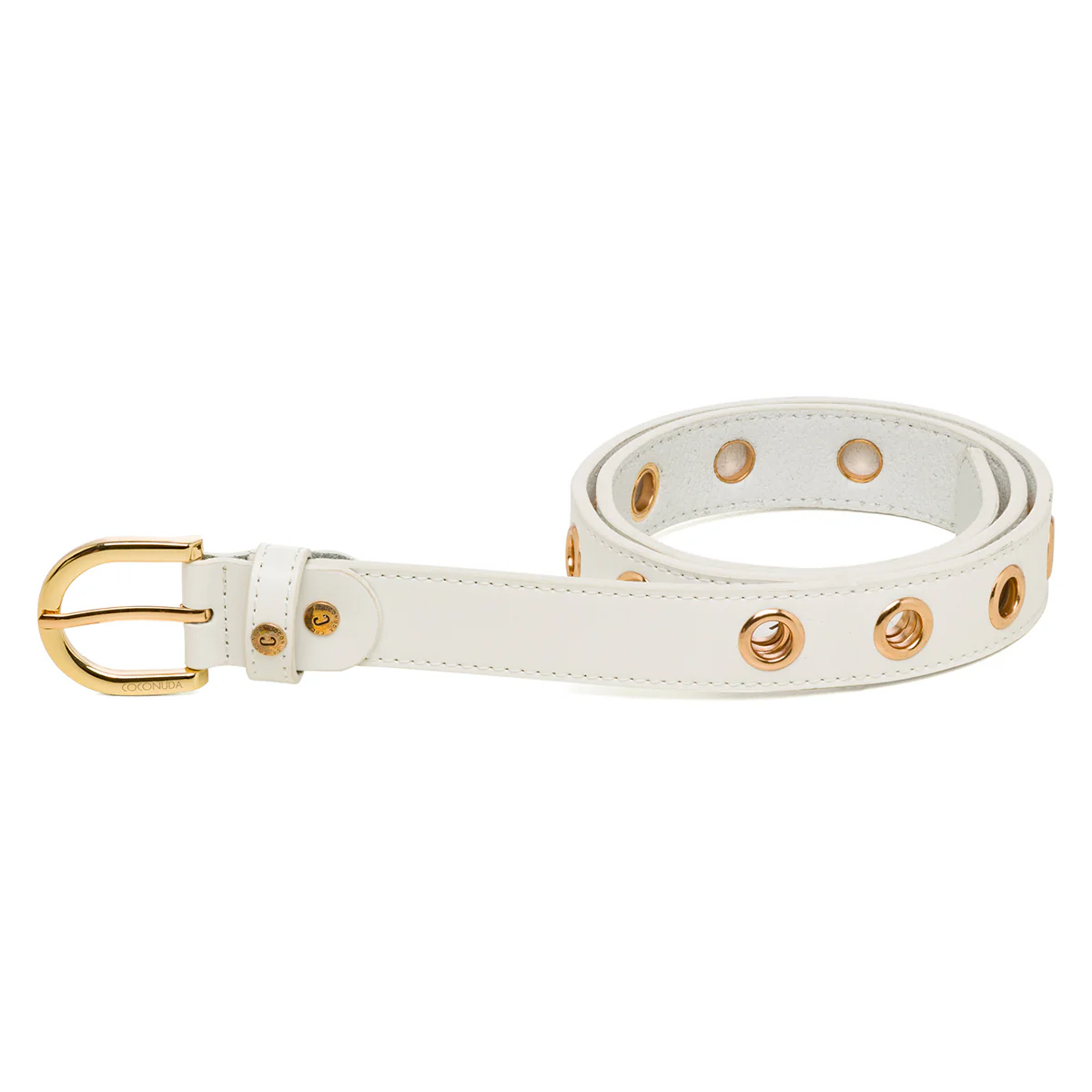 Cintura bianca da donna in pelle con occhielli in metallo Coconuda