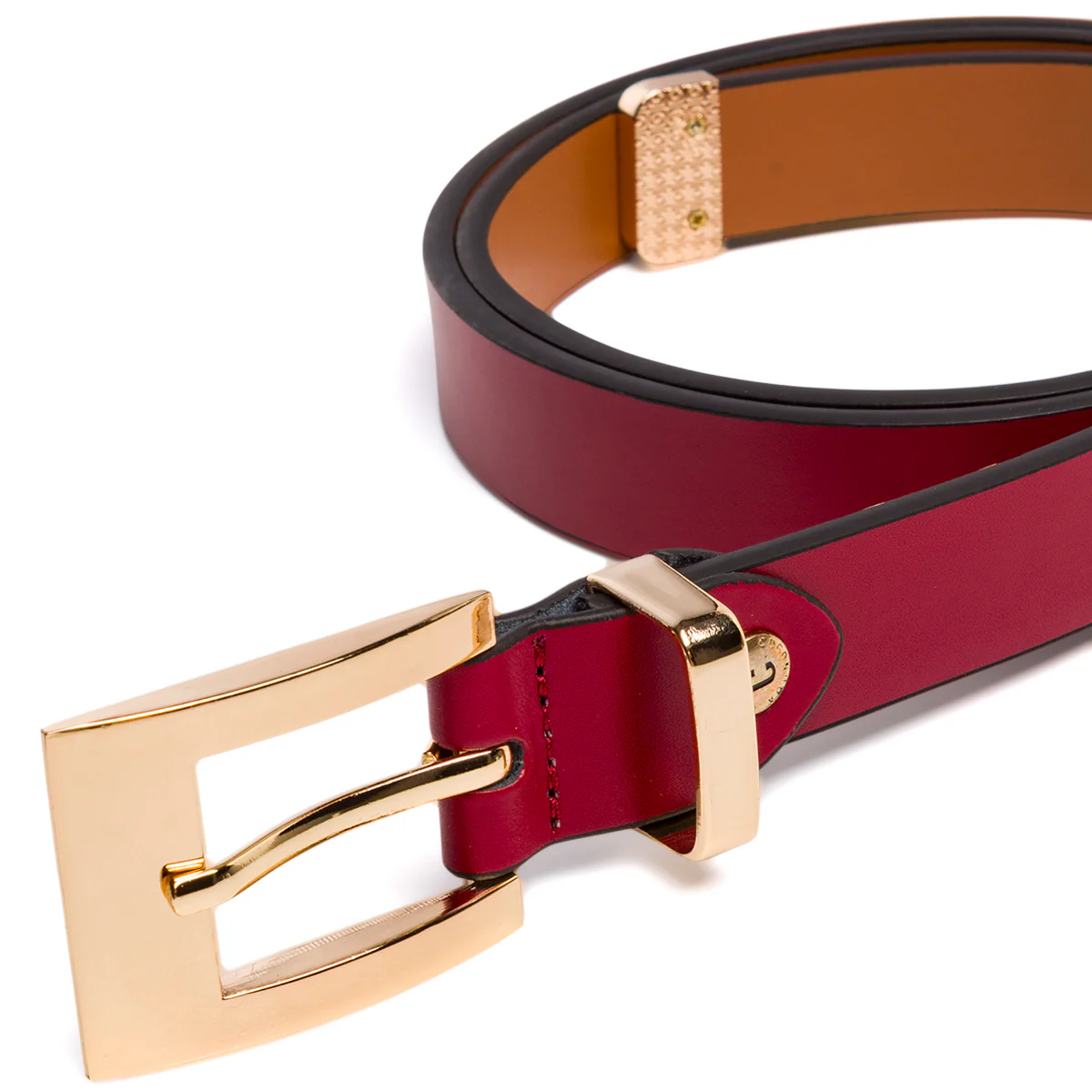 Cintura da Donna in Pelle Rossa Elegante con Fibbia Oro Coconuda - Image 4