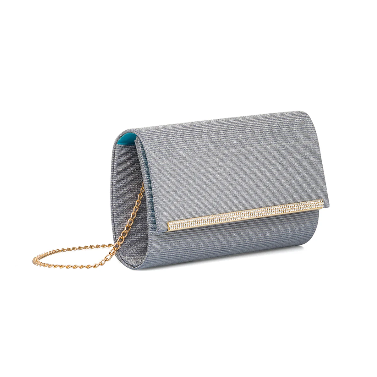 Clutch blu argentato con glitter e strass da donna Lora Ferres - Image 3