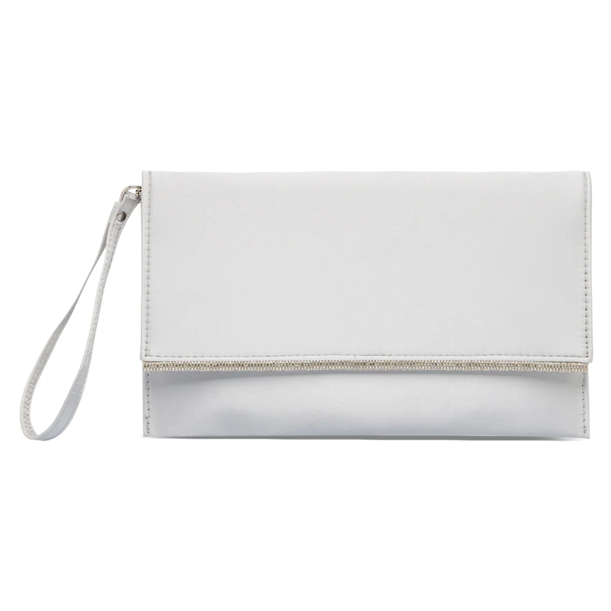 Clutch da donna argento in raso con strass Romeo Gigli Milano Stacey