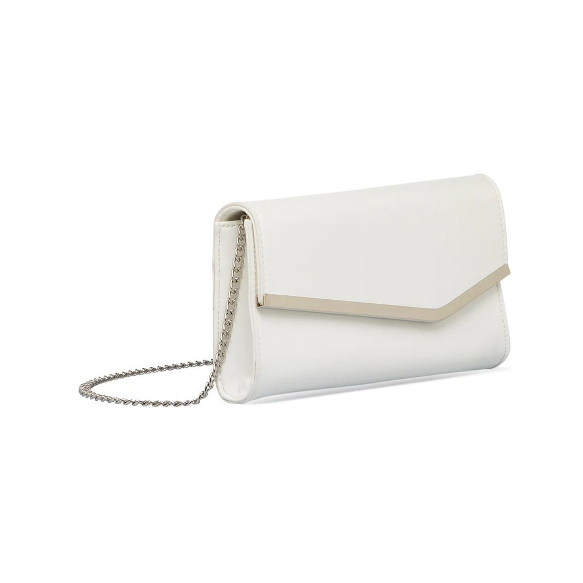 Clutch da donna bianca con dettaglio in metallo frontale Lora Ferres - Image 2