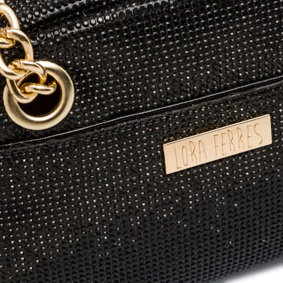 Clutch da donna nera con strass e logo Lora Ferres - Image 4