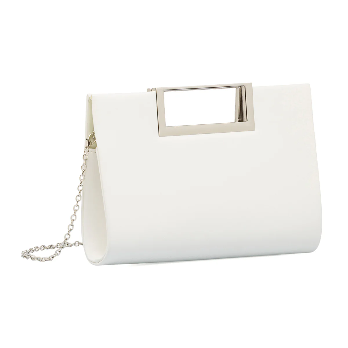 Clutch rigida Bianca da Donna con manico in metallo Lora Ferres