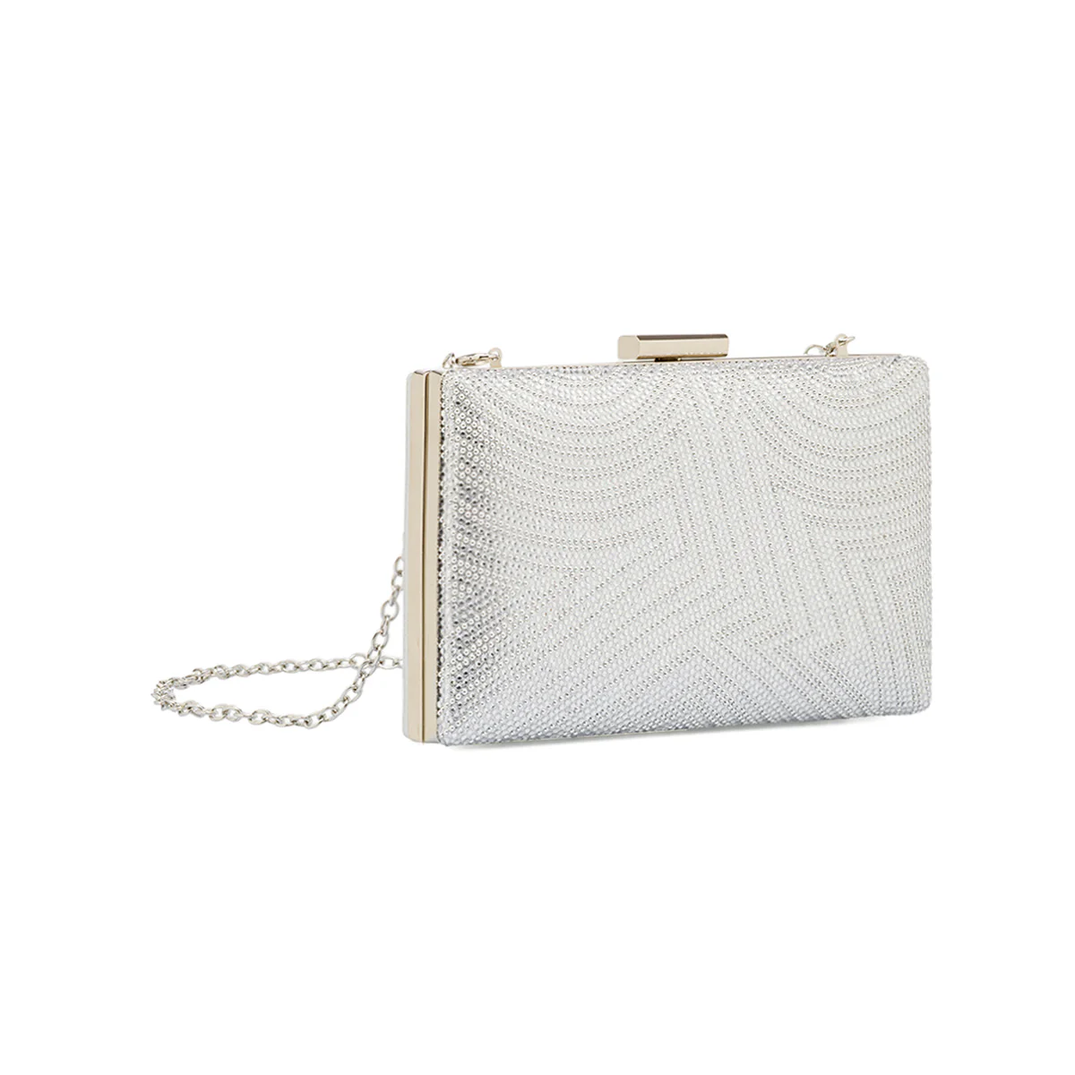 Clutch rigida Grigia da Donna con Strass frontali e chiusura a scatto Lora Ferres