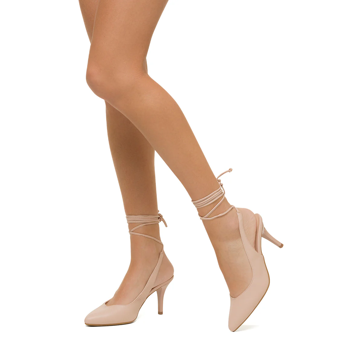 Décolleté Slingback alla schiava color nude con laccetti alla caviglia e tacco 7 cm Lora Ferres - Image 8