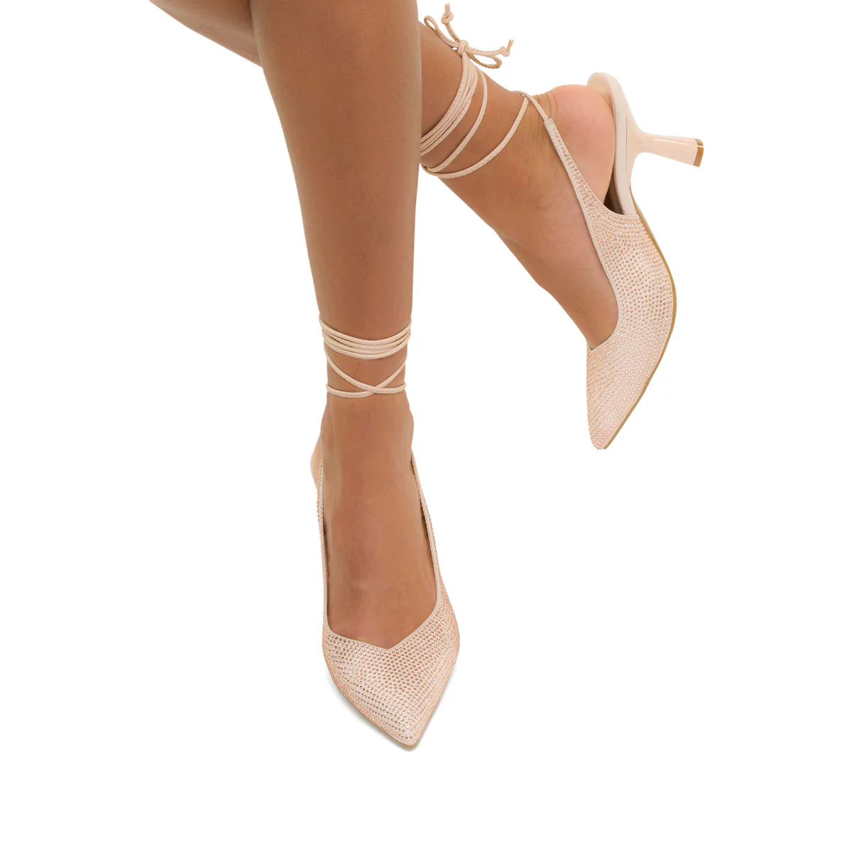 Décolleté Slingback alla schiava color nude gioiello con strass e laccetti alla caviglia Lora Ferres - Image 3