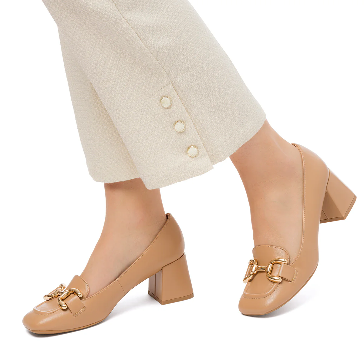 Décolleté beige con morsetto e tacco a blocco 6 cm Swish Jeans - Image 3