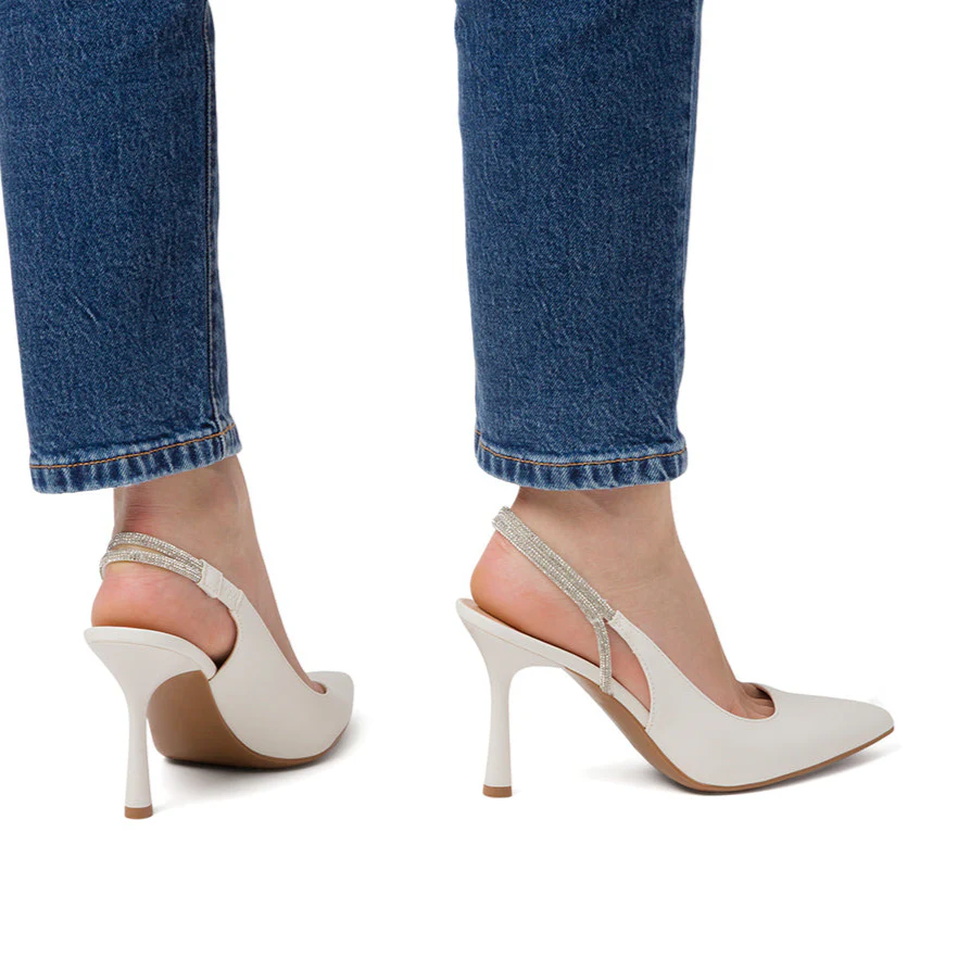 Décolleté bianche da Donna con strass e tacco a stiletto 9 cm Lora Ferres