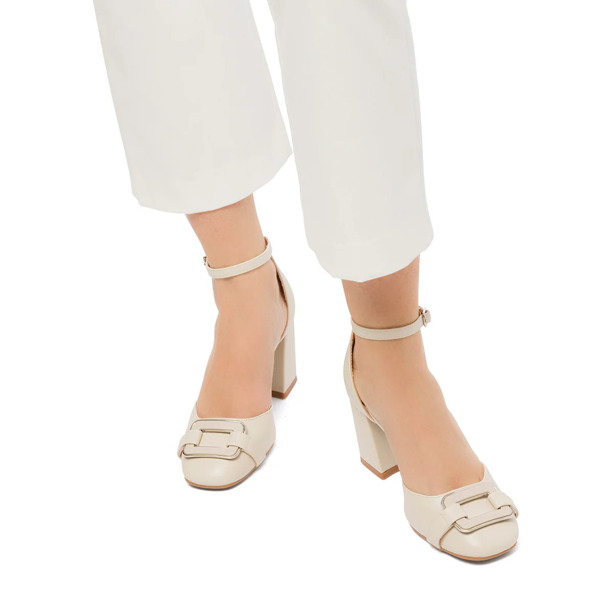 Décolleté bianche off-white con morsetto e tacco a blocco 7 cm Swish Jeans - Image 2