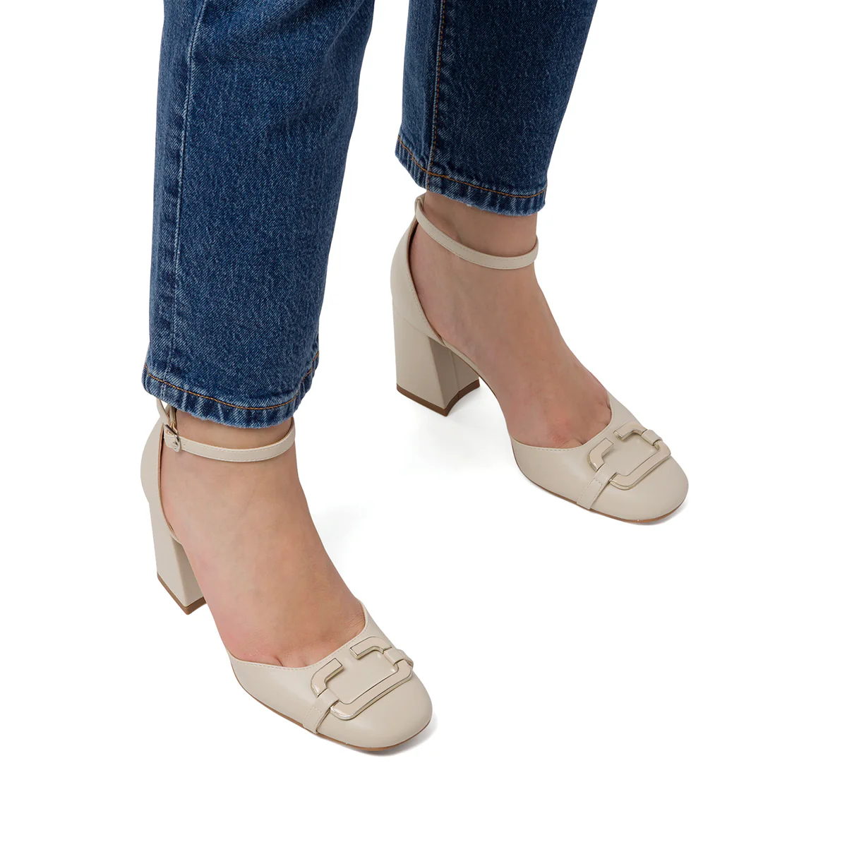Décolleté bianco off-white da Donna con fibbia e tacco blocco 7,5 cm Swish Jeans - Image 2