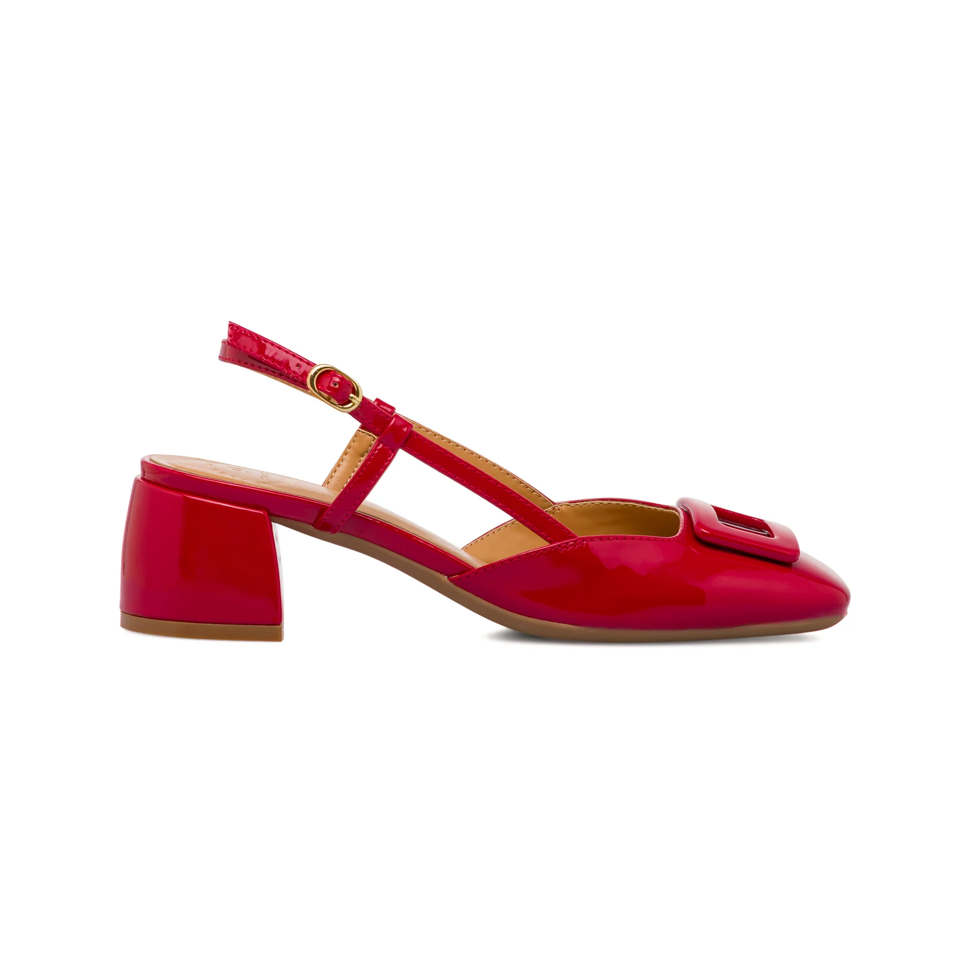 Décolleté comode e flessibili rosse da Donna con fibbia e tacco 5 cm P Smart