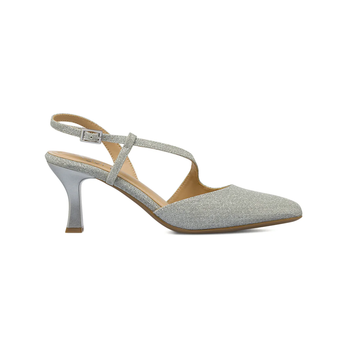 Décolleté da Donna argento glitter e cinturino incrociato P Soft