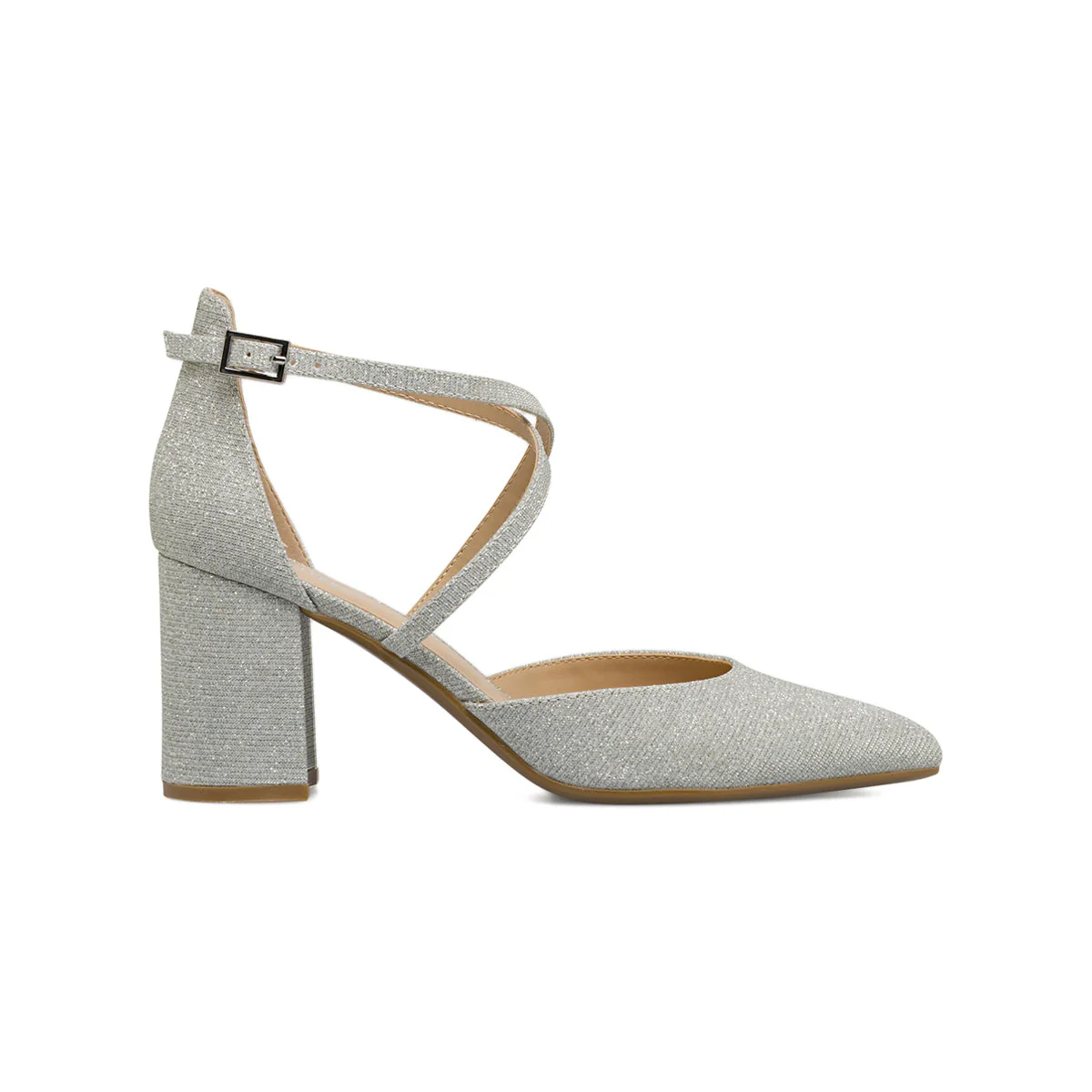 Décolleté donna Lora Ferres argento glitter con tacco blocco 7,5 cm