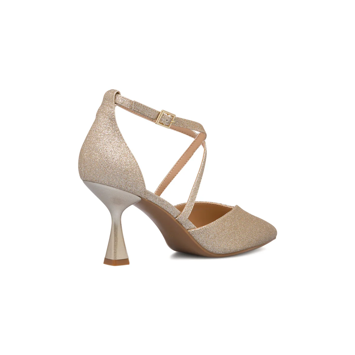 Décolleté gioiello oro glitter da donna con tacco a campana 7,5 cm Lora Ferres - Image 5