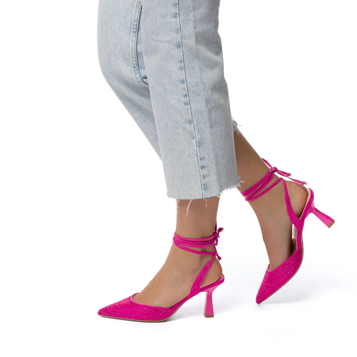Décolleté gioiello slingback alla schiava fucsia con laccetti alla caviglia Lora Ferres - Image 4