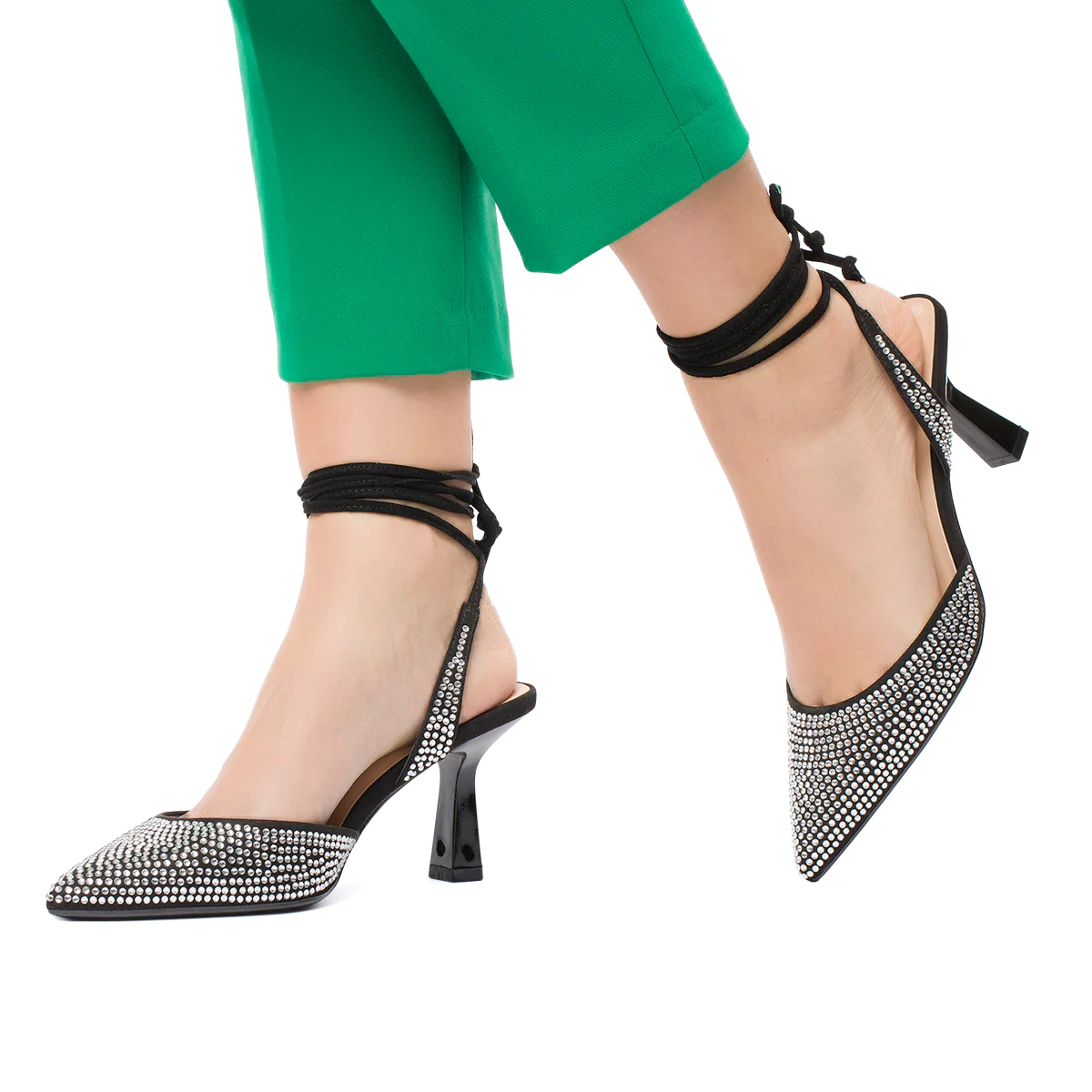Décolleté gioiello slingback alla schiava nere con laccetti alla caviglia Lora Ferres - Image 3