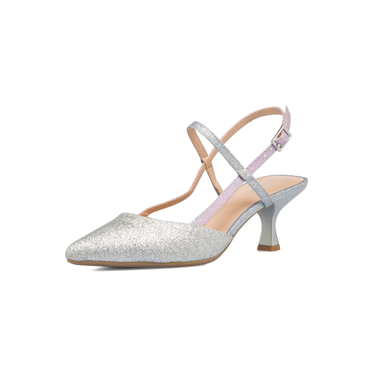 Décolleté gioiello slingback argento glitterate con dettagli lilla Lora Ferres - Image 5