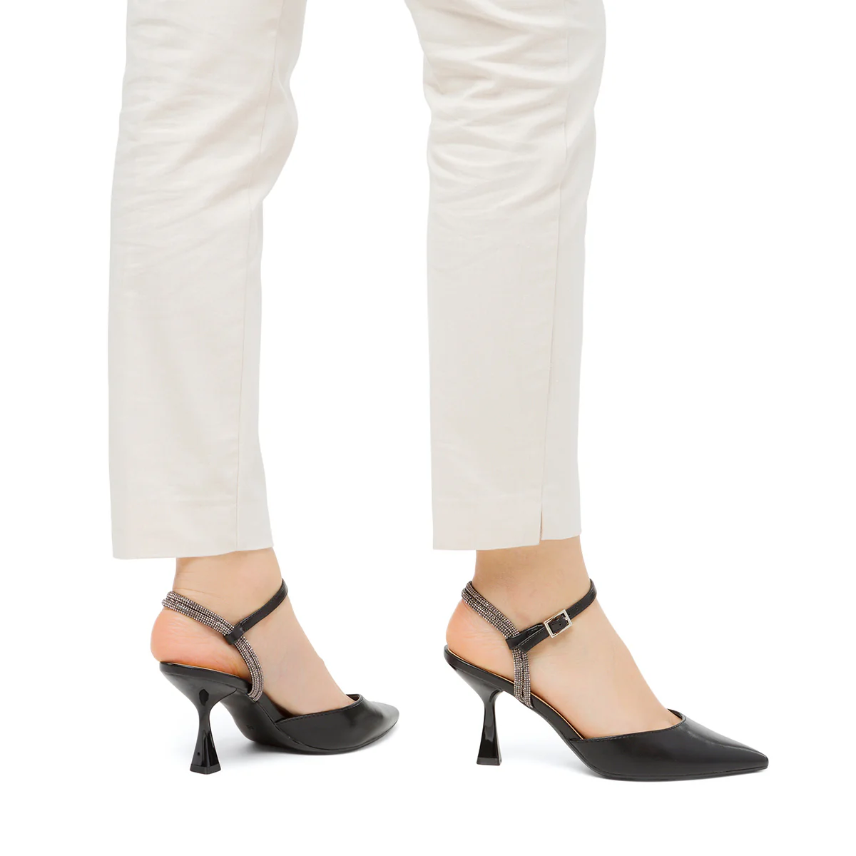 Décolleté gioiello slingback nere con strass e tacco a campana 7,5 cm Lora Ferres - Image 2