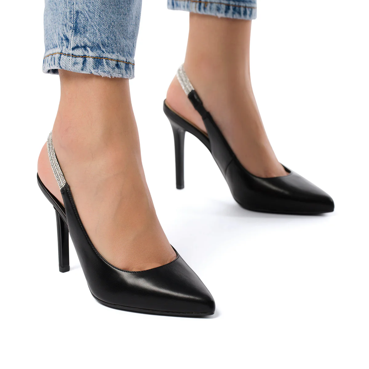 Décolleté gioiello slingback nere con strass Lora Ferres