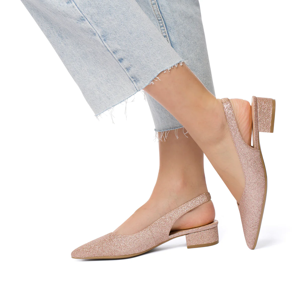 Décolleté gioiello slingback oro rosa glitterate con tacco 3 cm Lora Ferres