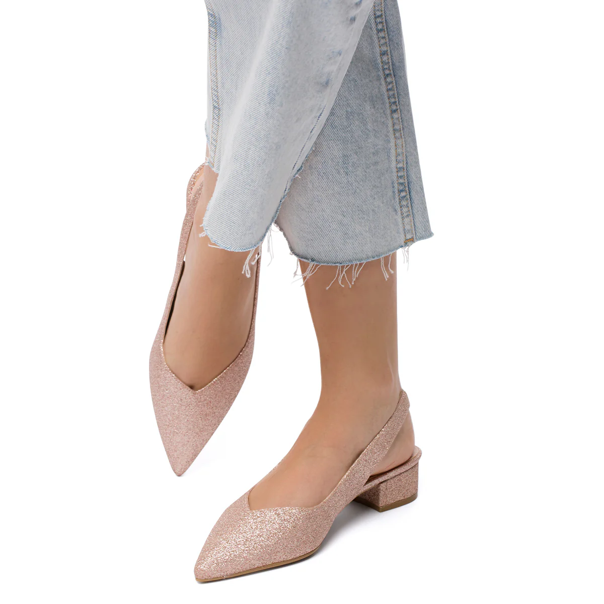 Décolleté gioiello slingback oro rosa glitterate con tacco 3 cm Lora Ferres - Image 2