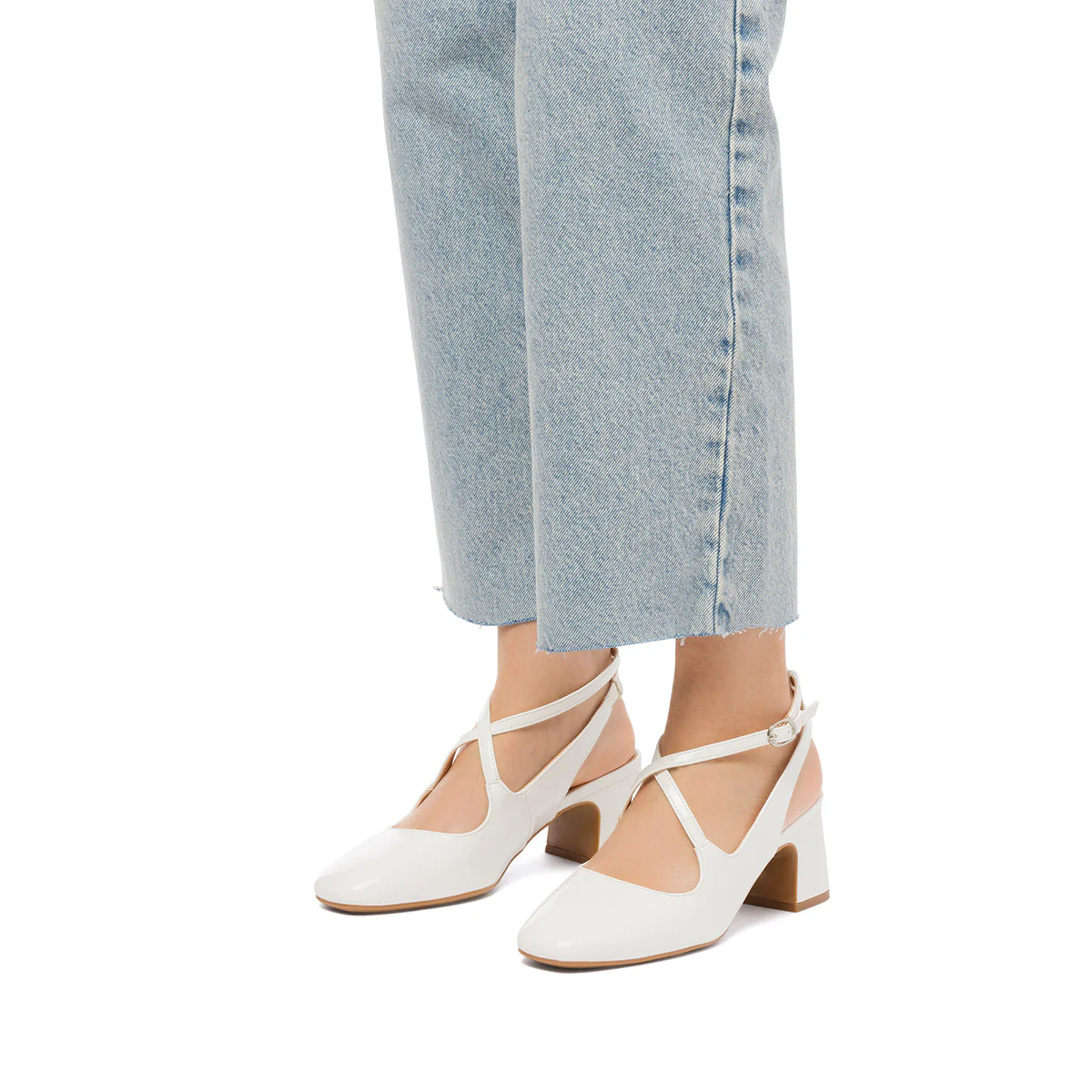 Décolleté Mary Jane bianche con cinturini incrociati e tacco a blocco 5,5 cm Swish Jeans - Image 2
