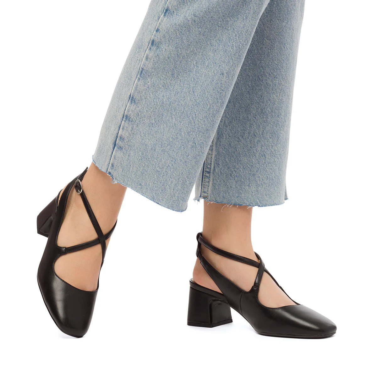 Décolleté nere con cinturini incrociati e tacco a blocco 5,5 cm Swish Jeans