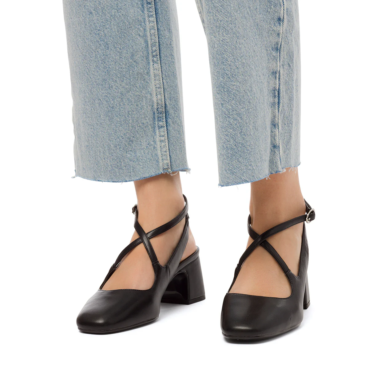 Décolleté nere con cinturini incrociati e tacco a blocco 5,5 cm Swish Jeans - Image 2
