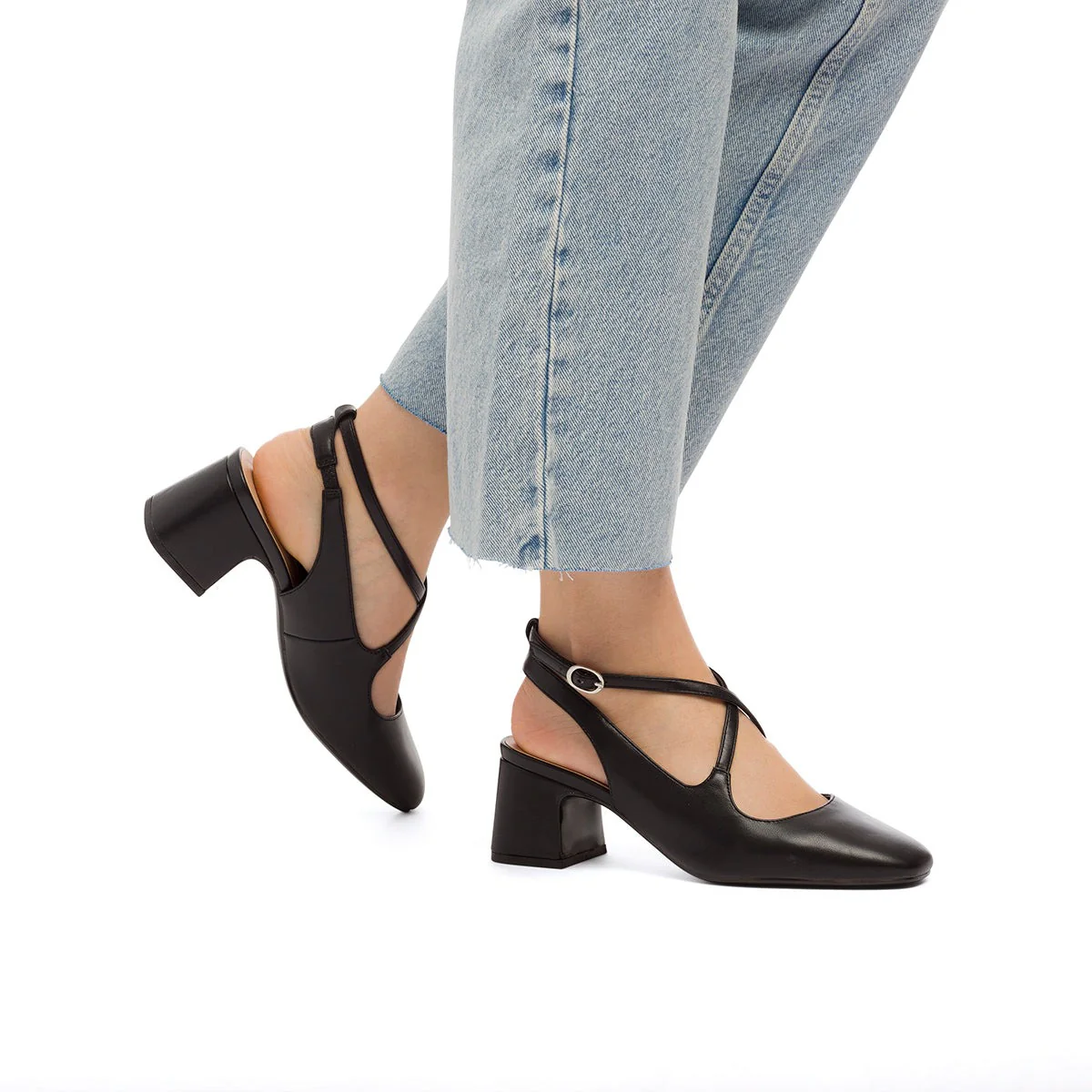 Décolleté nere con cinturini incrociati e tacco a blocco 5,5 cm Swish Jeans - Image 3