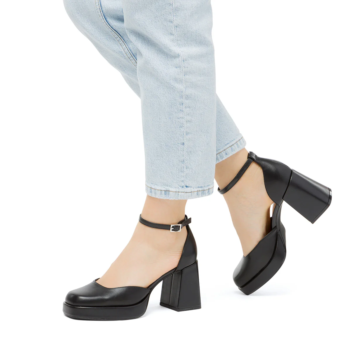 Décolleté nere con tacco a blocco 8 cm e plateau Swish Jeans