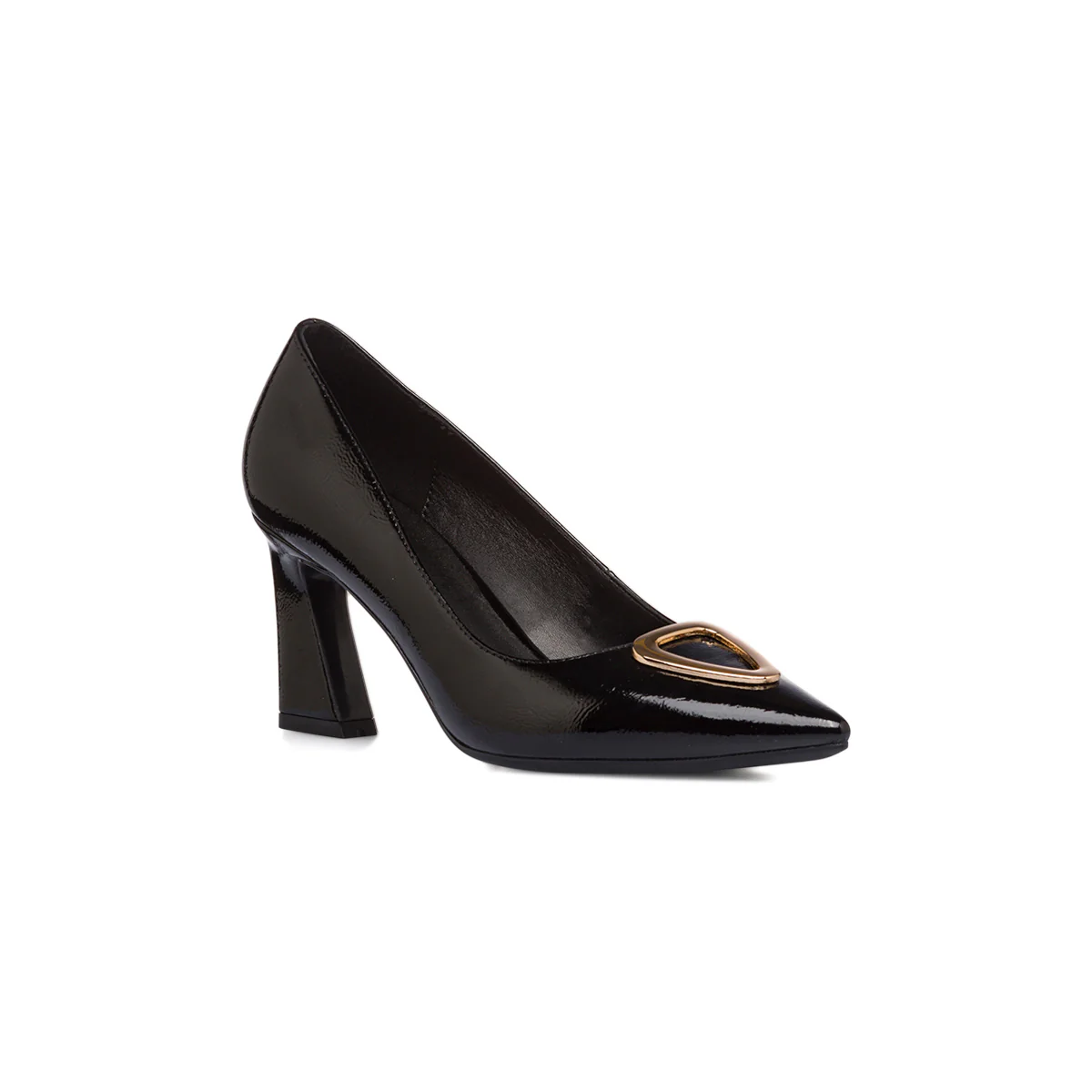 Décolleté nere in vernice da donna con fibbia dorata e tacco campana 7,5 cm Lora Ferres - Image 5