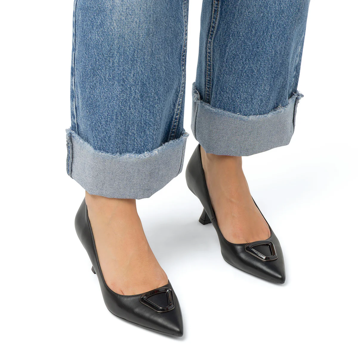 Décolleté nere Donna con tacco 5,5 cm e inserto geometrico Lora ferres - Image 2