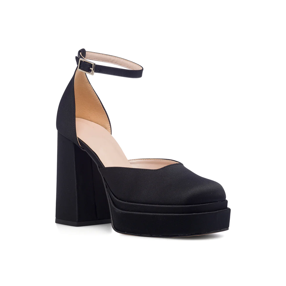Décolleté nere in raso con doppio plateau e tacco 11 cm Lora Ferres - Image 2