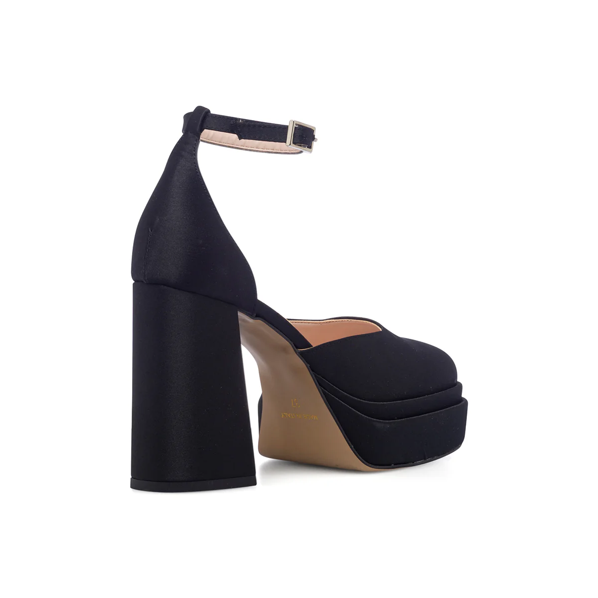 Décolleté nere in raso con doppio plateau e tacco 11 cm Lora Ferres - Image 3