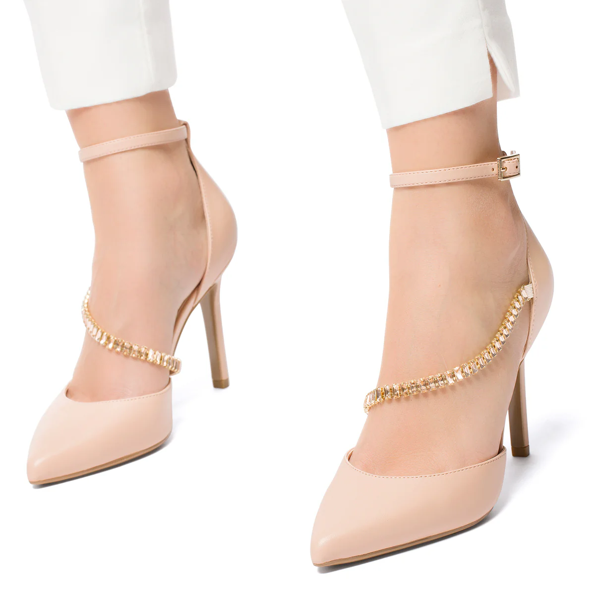 Décolleté nude con catenina e tacco a stiletto 9 cm Lora Ferres