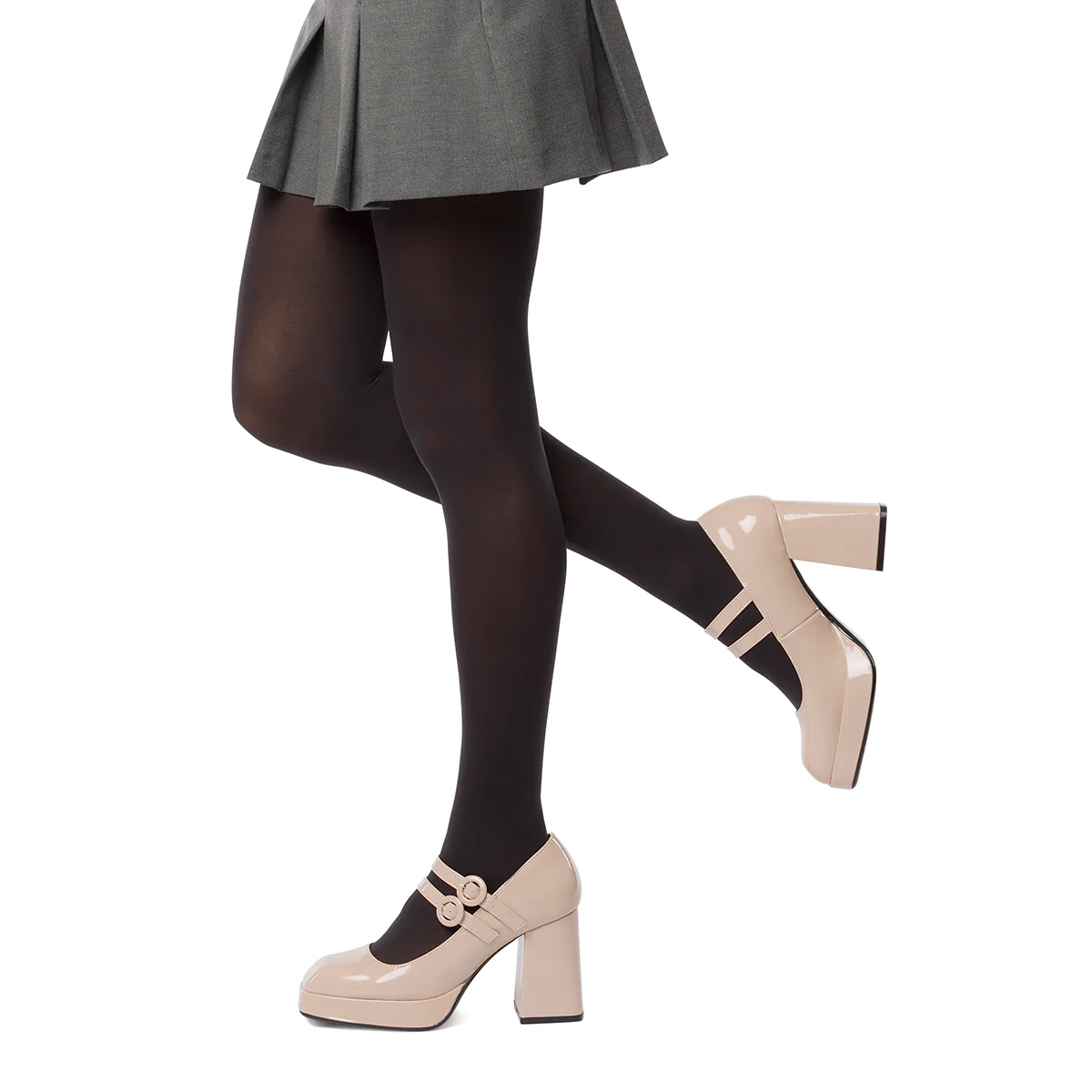 Décolleté nude in vernice con punta squadrata e tacco a blocco 9 cm Swish Jeans - Image 4
