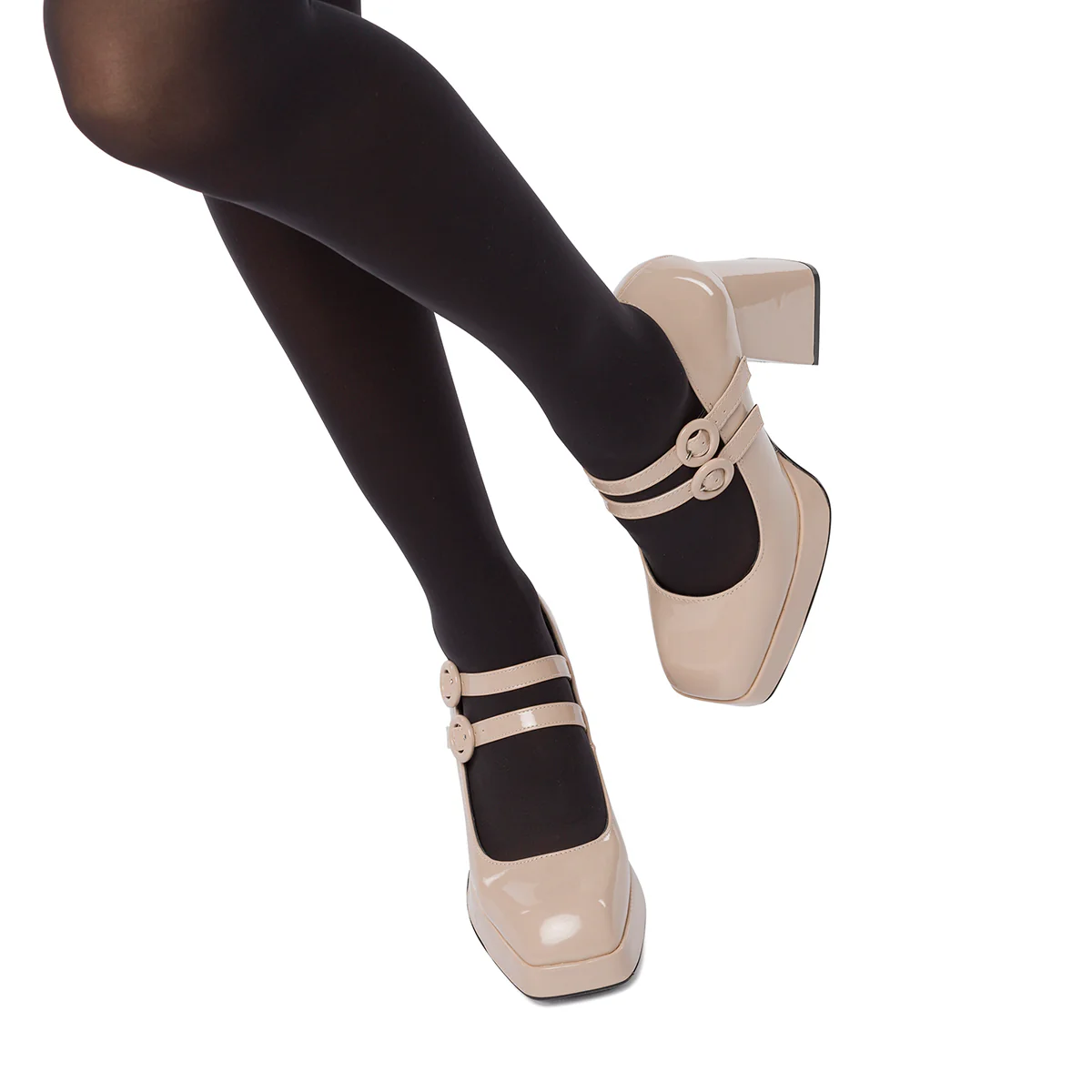 Décolleté nude in vernice con punta squadrata e tacco a blocco 9 cm Swish Jeans - Image 6