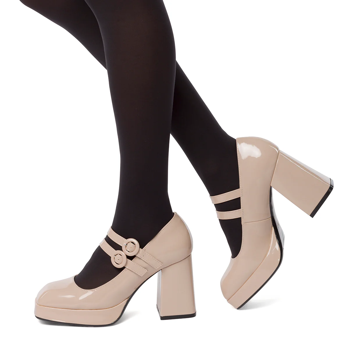Décolleté nude in vernice con punta squadrata e tacco a blocco 9 cm Swish Jeans - Image 7