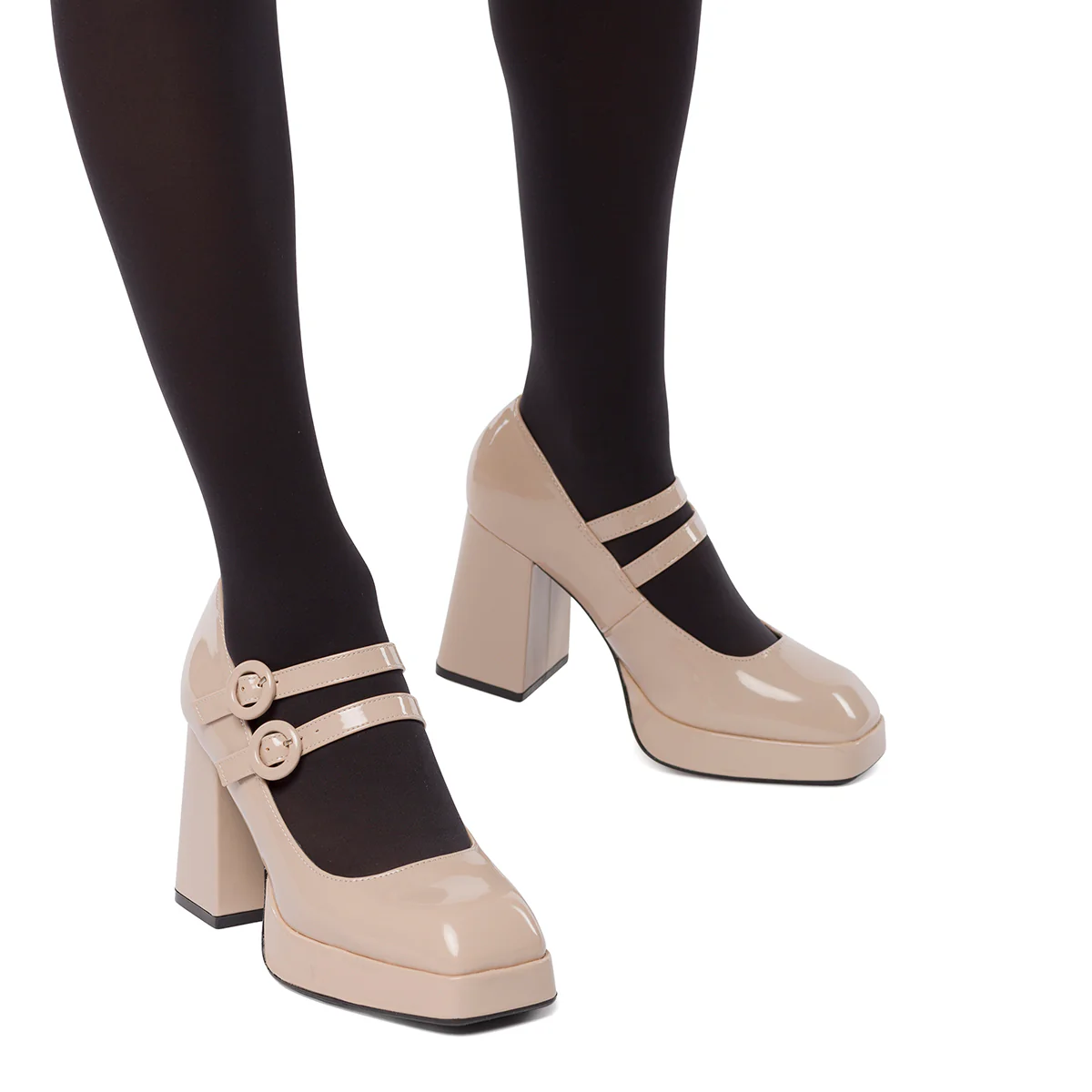 Décolleté nude in vernice con punta squadrata e tacco a blocco 9 cm Swish Jeans - Image 9