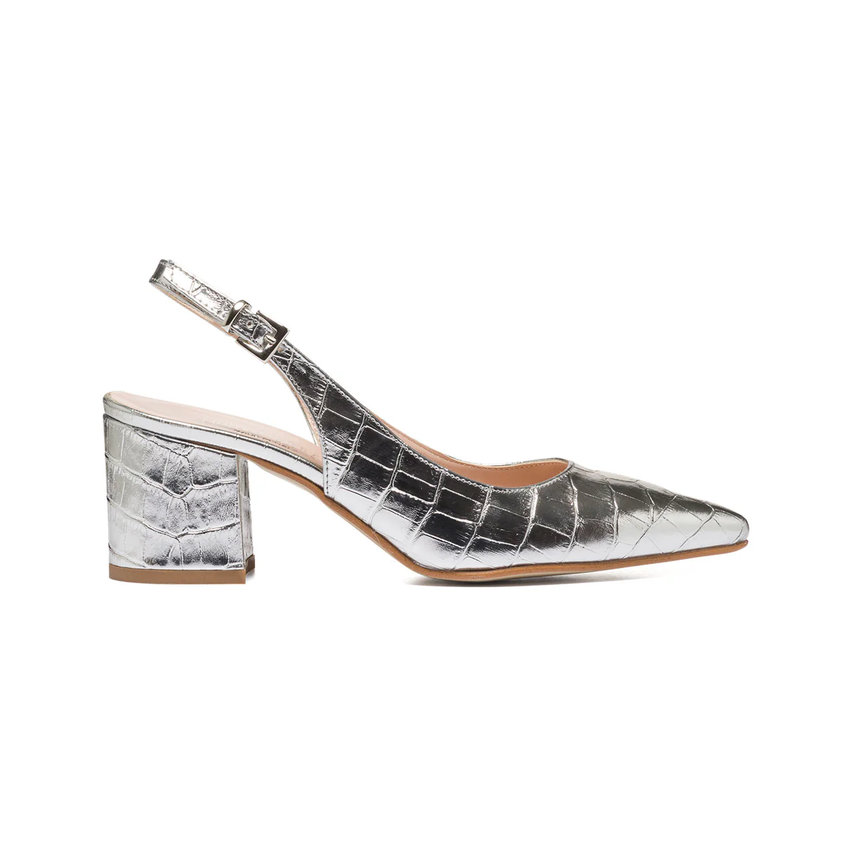 Décolleté slingback argento con stampa cocco Lora Ferres
