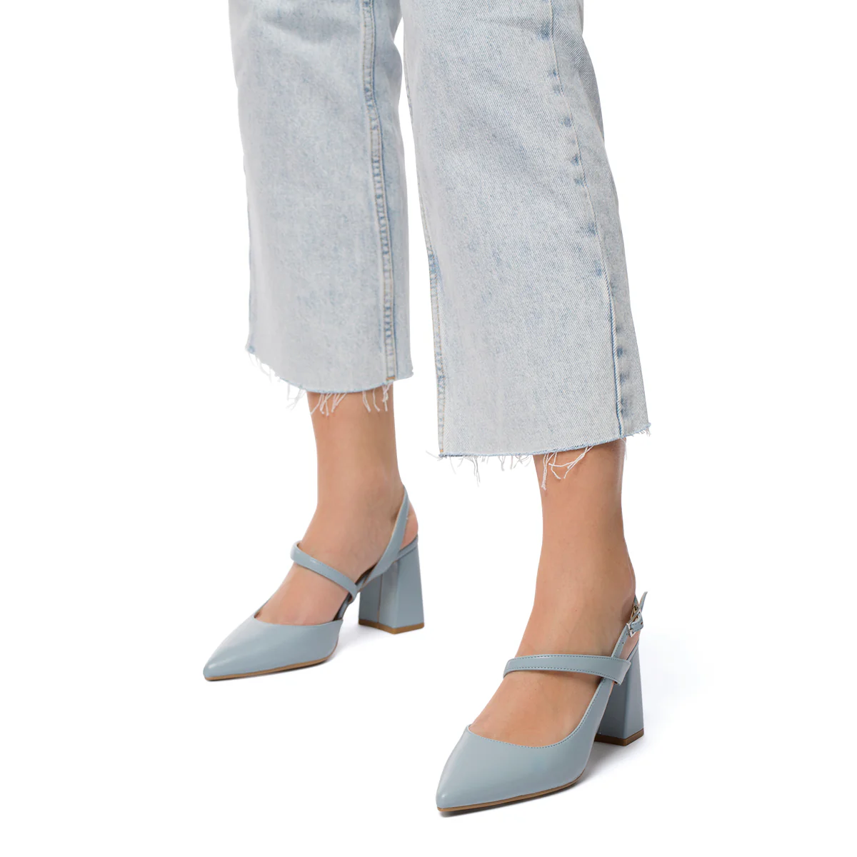 Décolleté slingback azzurre con tacco a blocco 7 cm Lora Ferres - Image 2