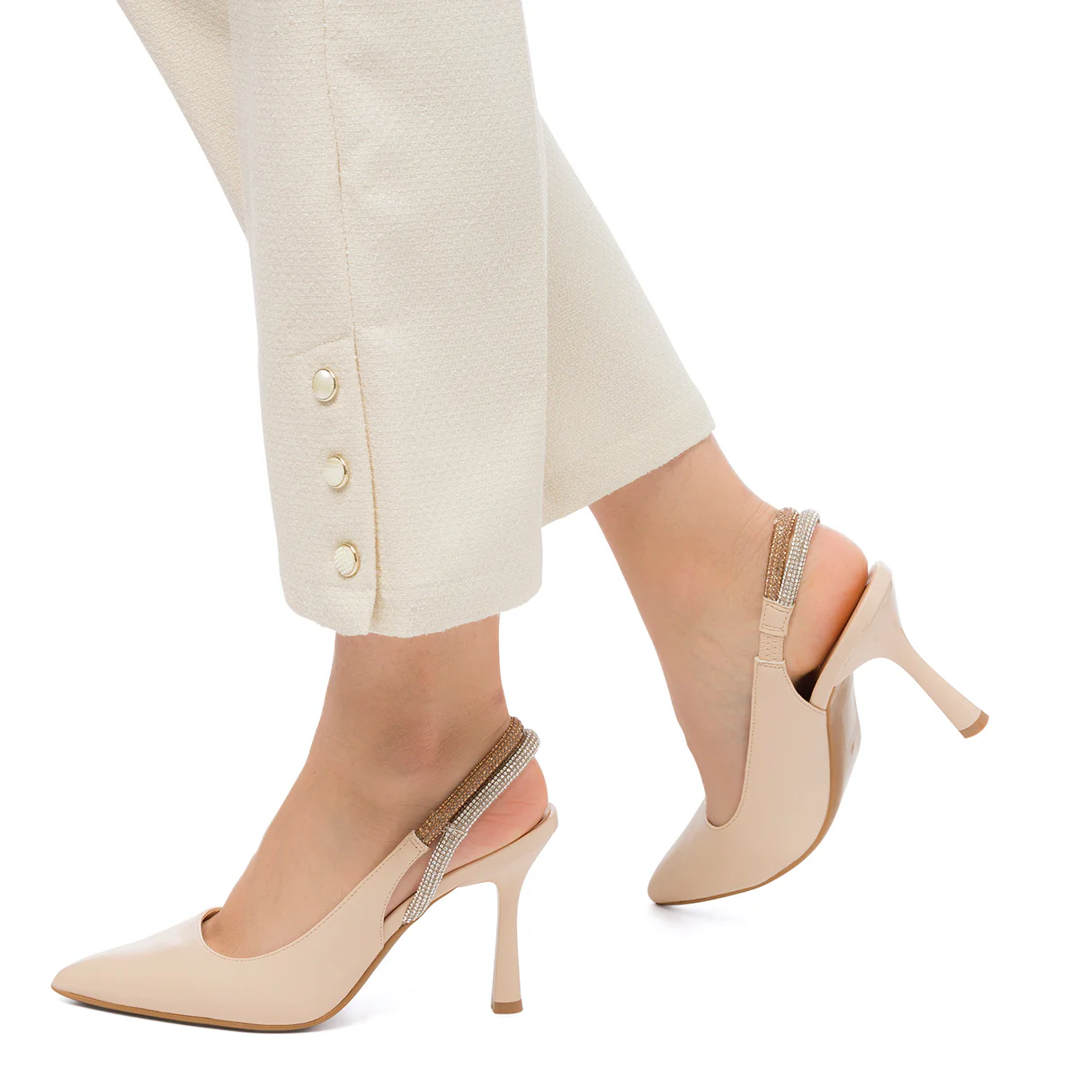 Décolleté slingback beige con strass sul cinturino e tacco a stiletto 9 cm Lora Ferres - Image 2