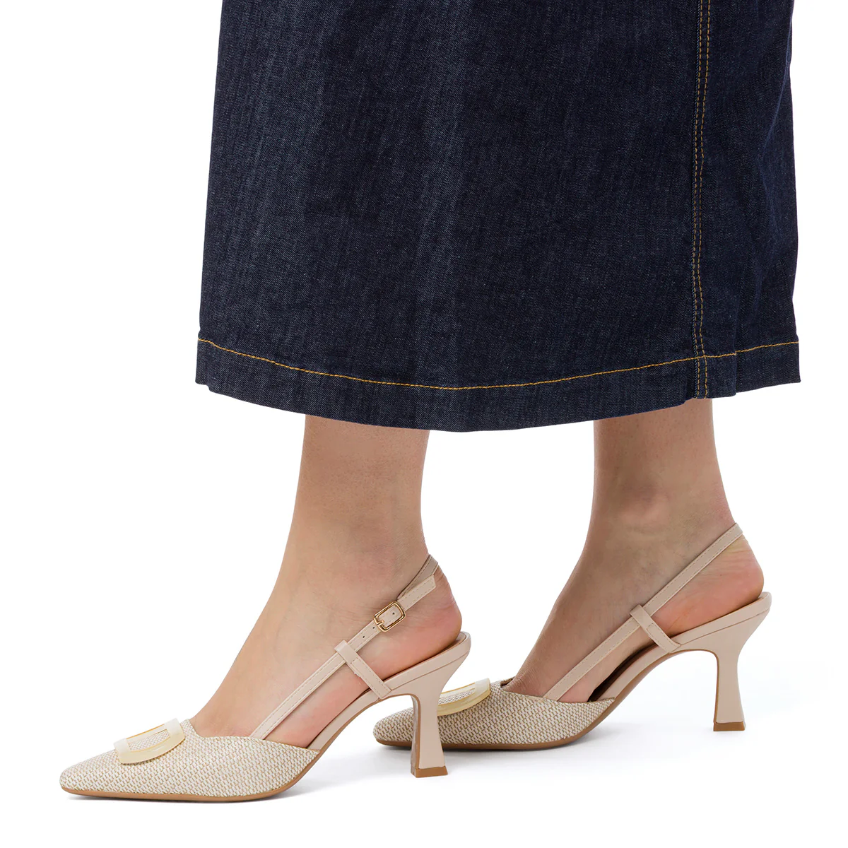 Décolleté slingback beige effetto rafia da Donna con fibbia e tacco 7,5 cm Swish Jeans - Image 2