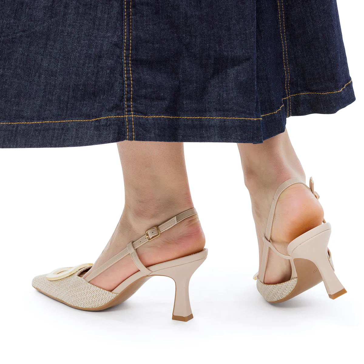 Décolleté slingback beige effetto rafia da Donna con fibbia e tacco 7,5 cm Swish Jeans - Image 3