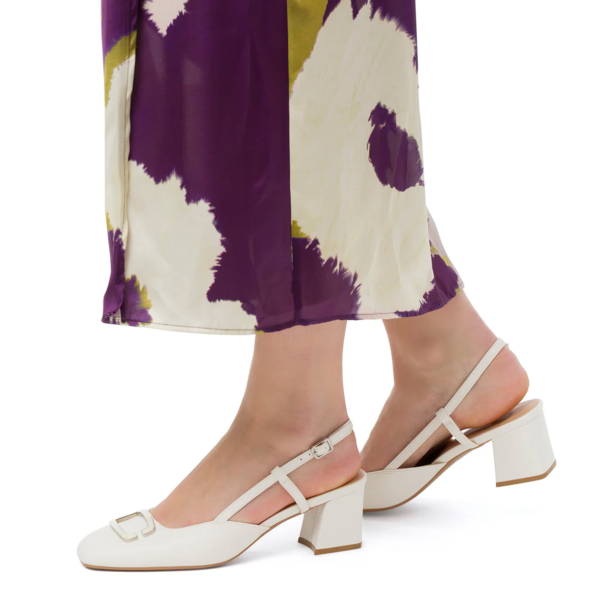 Décolleté slingback bianche da Donna con fibbia e tacco blocco 5,5 cm Swish Jeans - Image 2