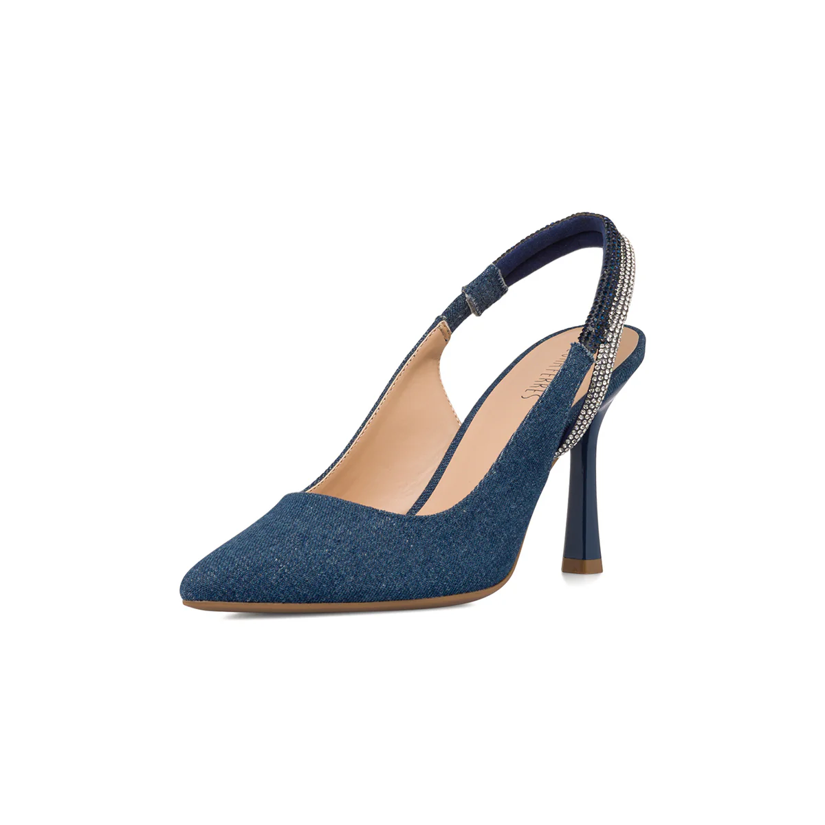 Décolleté slingback blu effetto Jeans con strass sul cinturino e tacco a stiletto 9 cm Lora Ferres - Image 5